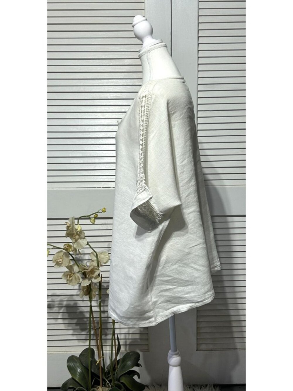 Alessia Pacini Women's White Italian Linen Tunic Top Blouse Size XL 3459 - Picture 3 of 13